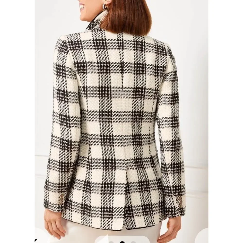 Talbots Women's Lake Tweed Blazer Sz 2‎ Ivory Blush Black Academia Clueless $219